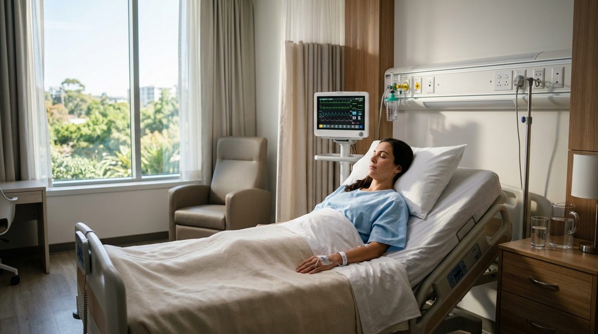 Jak długo leży się w szpitalu po bronchoskopii? Spokojny pacjent odpoczywający na sali po zabiegu wyjaśnia, jak długo leży się w szpitalu po bronchoskopii.