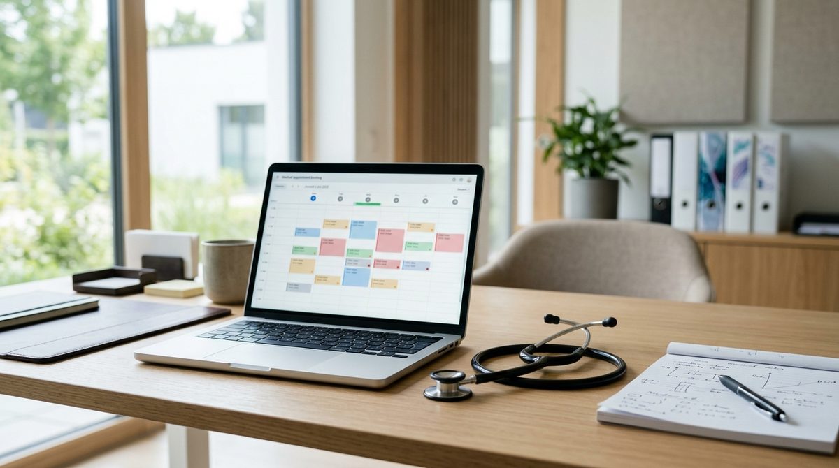 Konsultacja urologiczna online w Nowym Sączu – pacjent korzysta z laptopa, sprawdzając terminarz lekarza specjalisty.