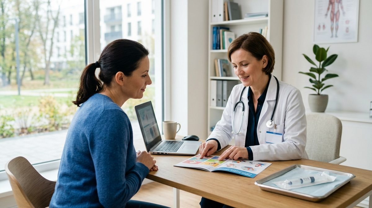 Ile kosztuje szczepionka przeciw HPV i komu przysługuje bezpłatne szczepienie? Lekarz w gabinecie medycznym omawia z pacjentem ile kosztuje szczepionka przeciw HPV podczas konsultacji